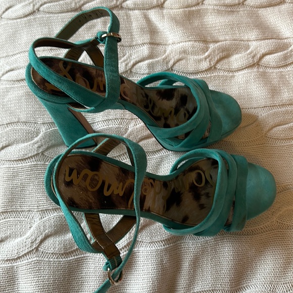 Sam Edelman ‘Taryn’ Chunky Sandal Heels in Turquoise size 9.5 - Picture 3 of 11